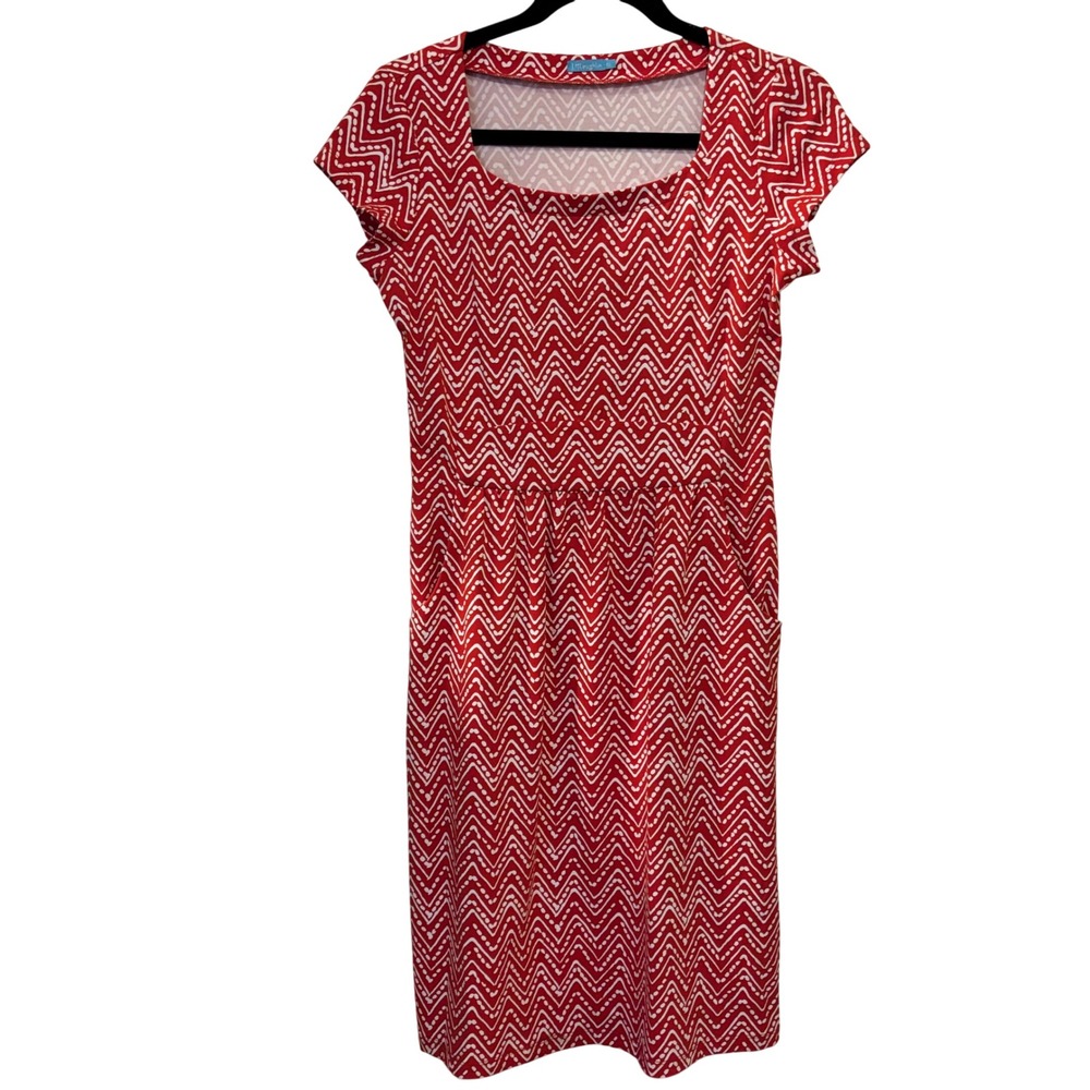 J. McLaughlin Women's XS Red White Chevron Geometric Print Fit & Flare Dress